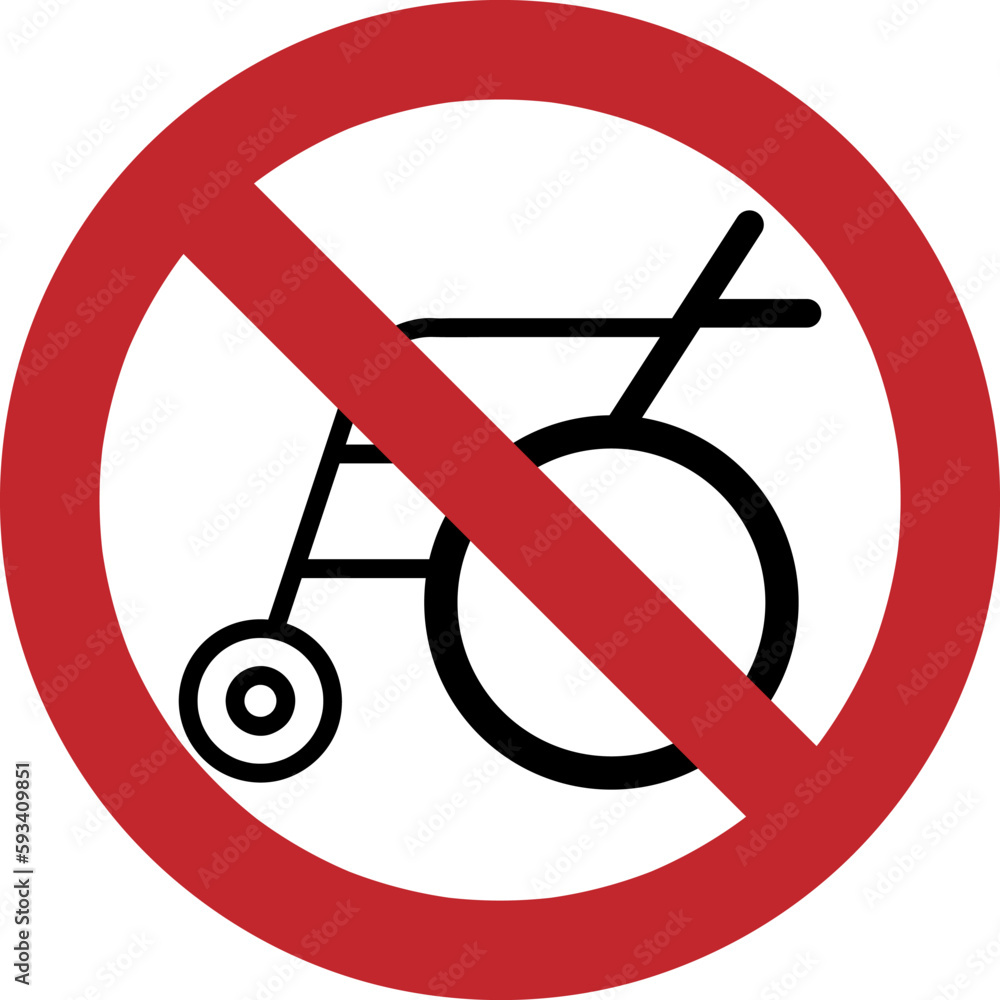 No Allowed Wheelchair Sign. Ban Handicap Parking Zone Black Silhouette