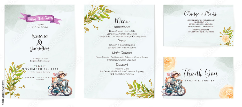INTERNATIONAL Wedding card template with elegant greenery FLOWER ELEMENT