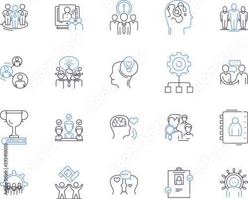 Team work outline icons collection. Collaboration, Cooperation, Unison, Combine, Alliance, Synergy, Interdependence vector and illustration concept set. Congregate, Guild, Unity linear signs