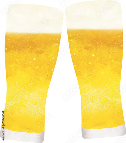 グラスビールで乾杯水彩画