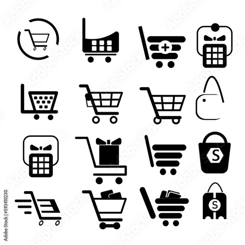 SET OF TROLLEY SHOP THIN LINE VECTOR SILHOUETTE