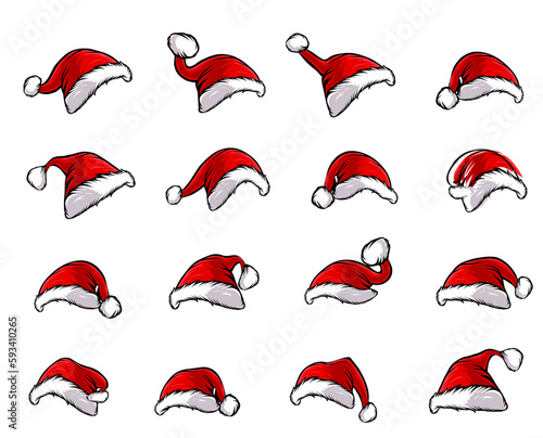 COLLECTION BIG SET OF SANTA HAT VECTOR ART ELEMENT