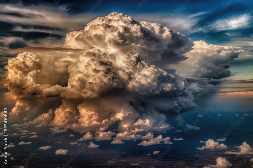 Naklejka premium massive white cumulus cloud in a blue sky. Generative AI