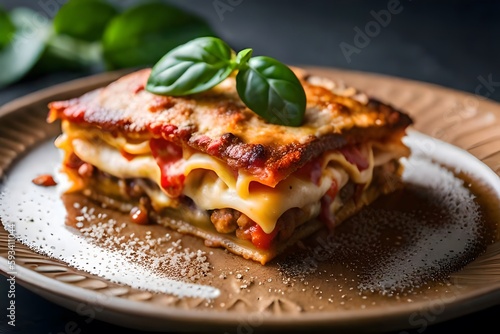 Tasty lasagne served on plate, Generative AI 