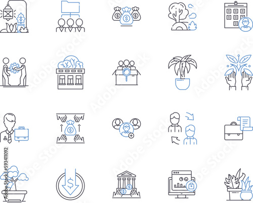 Farming sector outline icons collection. Farming, Sector, Agriculture, Crops, Production, Harvest, Tillage vector and illustration concept set. Irrigation, Sowing, Processing linear signs