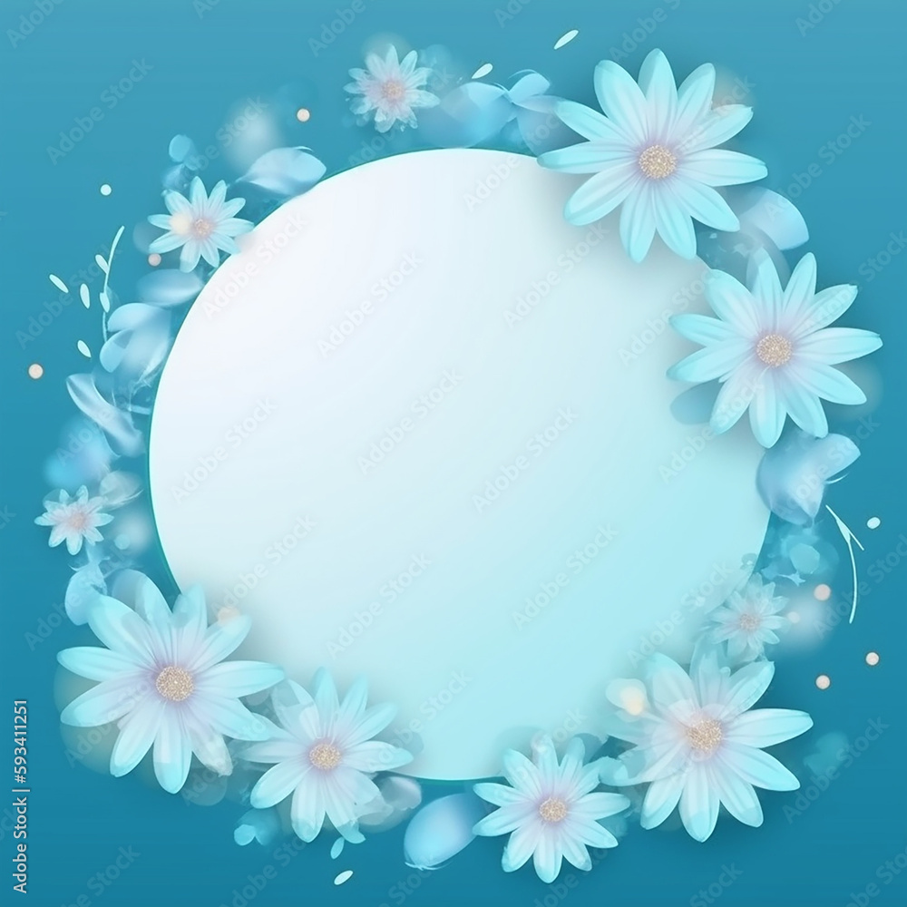 Text space accentuated by a light blue floral vector frame. Generative AI 
