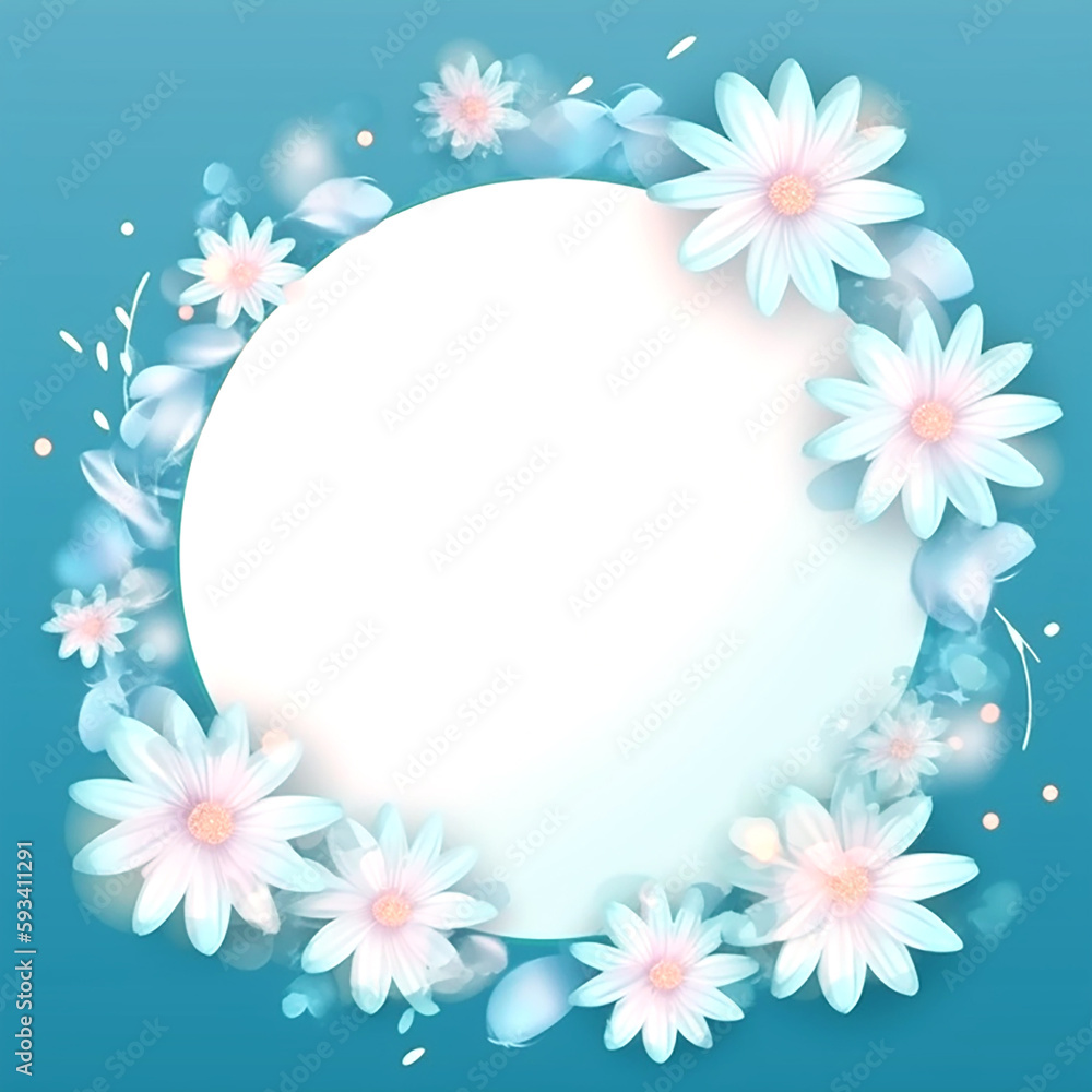 A frame of light blue flowers in vector space for text. Generative AI 
