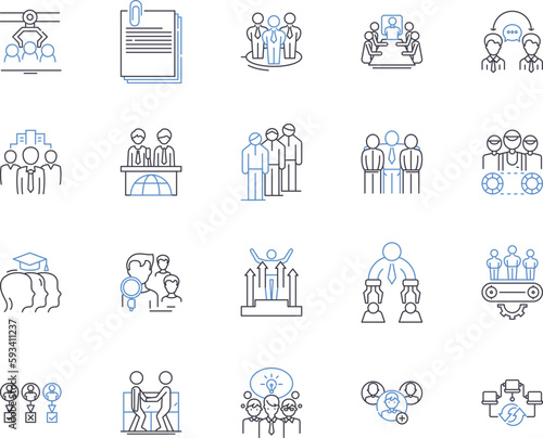 Ceo conference outline icons collection. CEO, Conference, Meeting, Planning, Leaders, Executives, Networking vector and illustration concept set. Shareholders, Agenda, Discussion linear signs