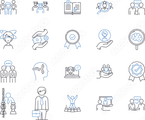 Business training outline icons collection. Business, Training, Corporate, Skills, Professional, Management, Workshop vector and illustration concept set. Coaching, Seminar, Program linear signs
