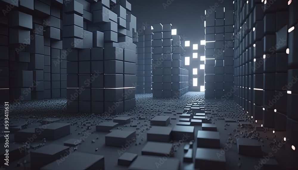 matrix of countless block, digital art illustration, Generative AI