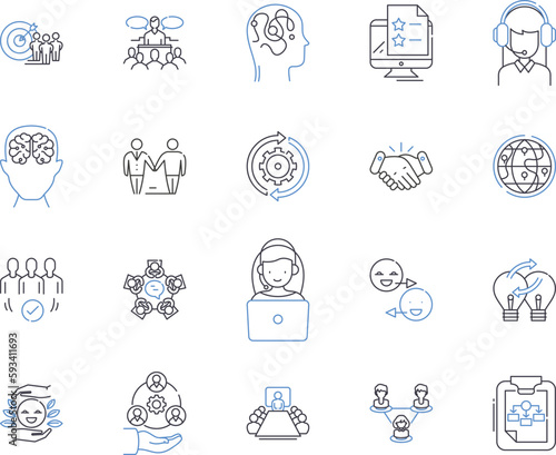 Management and business outline icons collection. Management, Business, Strategy, Planning, Organizing, Leadership, Teamwork vector and illustration concept set. Administration, Marketing, Logistics