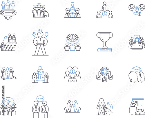 Workmates outline icons collection. Colleagues, Coworkers, Peers, Associates, Comrades, Teammates, Partners vector and illustration concept set. Friends, Laborers, Mates linear signs