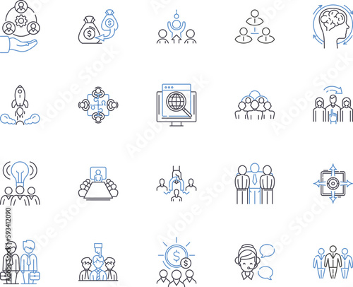 Team cooperation outline icons collection. Collaboration, Synergy, Unite, Together, Communicate, Cooperate, Network vector and illustration concept set. Bond, Integrate, Coordinate linear signs
