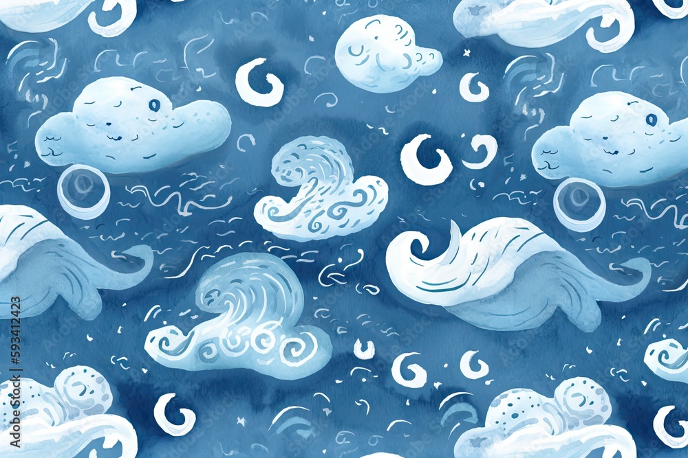 Fototapeta premium serene sky with fluffy clouds and crashing waves. Generative AI