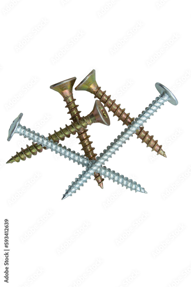 Metal screws on a transparent background. The concept of construction, repair. Metal screws on a transparent background. The concept of construction, repair.