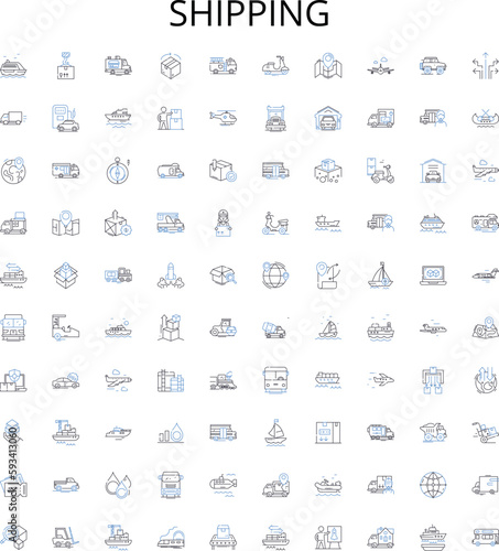 Shipping outline icons collection. Transportation, Cargo, Delivery, Movement, Mail, Ocean, Air vector illustration set. Logistics, Parcel, Services linear signs