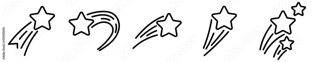 Conjunto de iconos de estrella fugaz. Cometa, pedir deseo. Ilustración vectorial Conjunto de iconos de estrella fugaz. Cometa, pedir deseo. Ilustración vectorial