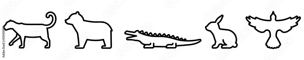 Conjunto de iconos de animales de vida silvestre. Leopardo, oso, cocodrilo, conejo, águila. Ilustración vectorial Conjunto de iconos de animales de vida silvestre. Leopardo, oso, cocodrilo, conejo, águila. Ilustración vectorial