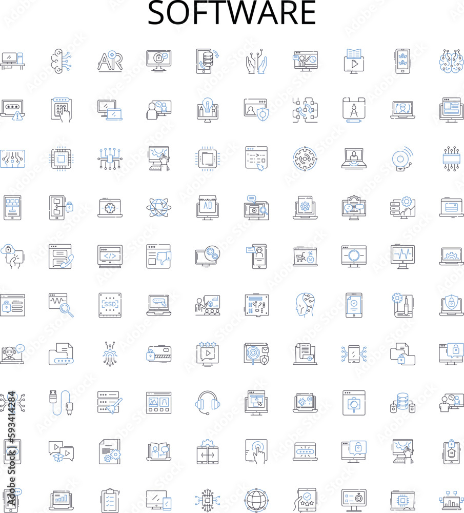 Software outline icons collection. Software, Program, Application, Programing, Code, Software-Development, Operating-System vector illustration set. Solutions, Automation, Platform linear signs Software outline icons collection. Software, Program, Application, Programing, Code, Software-Development, Operating-System vector illustration set. Solutions, Automation, Platform linear signs