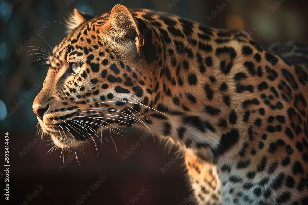 Beautiful leopard. Background with selective focus and copy space. AI generated, human enhanced Beautiful leopard. Background with selective focus and copy space. AI generated, human enhanced