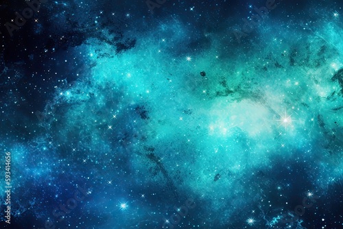 cosmic space filled with stars in shades of blue and green. Generative AI