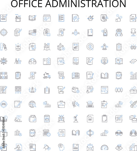 Office administration outline icons collection. Office, administration, management, clerical, operations, supervision, scheduling vector illustration set. records, security, receptionist linear signs