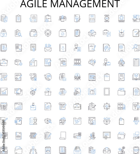 Agile management outline icons collection. Agile, Management, Scrum, Adaptive, Iterative, Kanban, Collaborative vector illustration set. Incremental, Team, Sprint linear signs