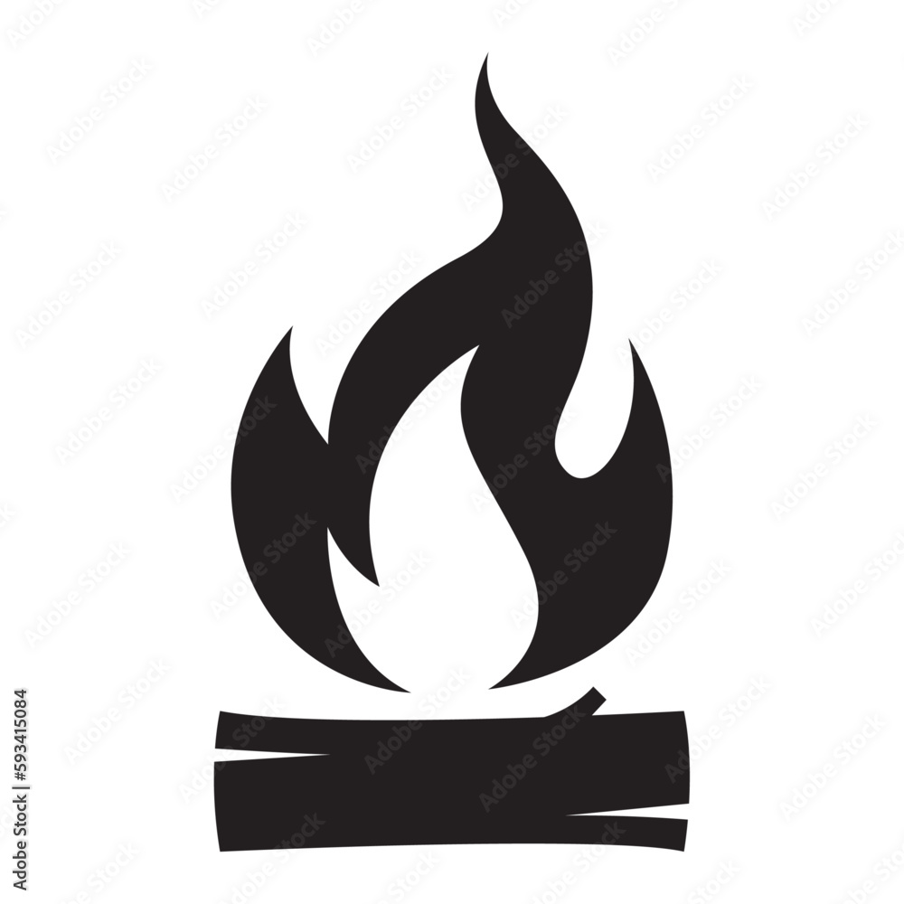 Vector black and white cartoon illustration of burning fire with wood. Fire wood and bonfire icon isolated on white background. Vector black and white cartoon illustration of burning fire with wood. Fire wood and bonfire icon isolated on white background.