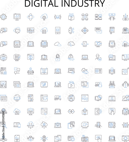 Digital industry outline icons collection. Digital, industry, technology, online, computing, internet, marketing vector illustration set. e-commerce, media, software linear signs