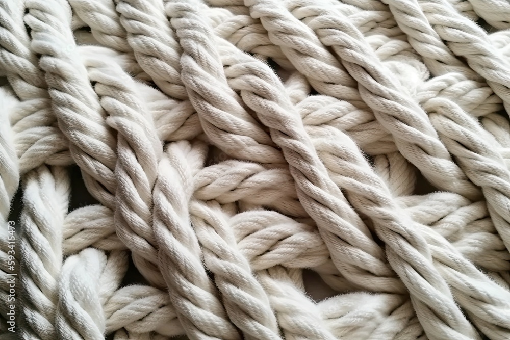 close-up view of a twisted white rope. Generative AI