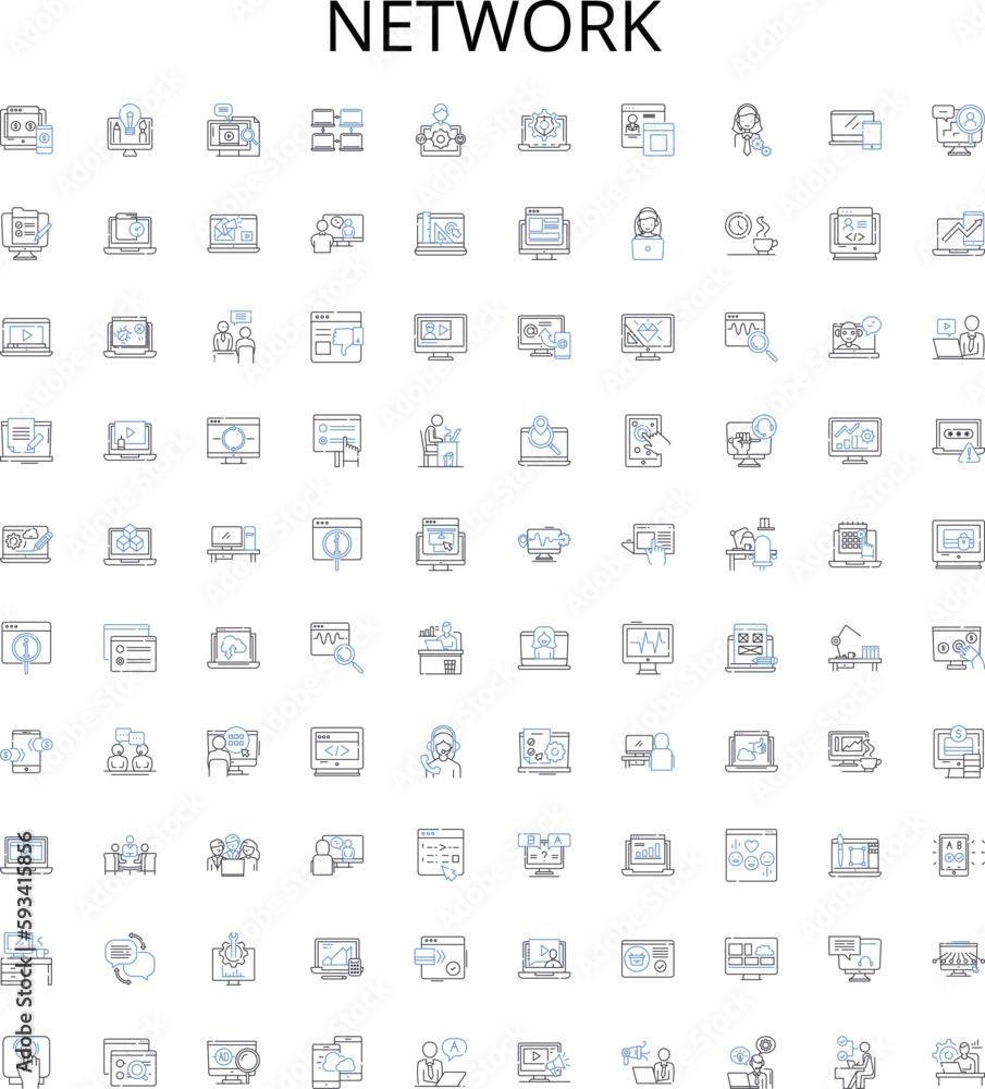 Network outline icons collection. Network, Internet, Wi-Fi, Ethernet, Connectivity, Routers, Hubs vector illustration set. Switches, Protocols, IP linear signs