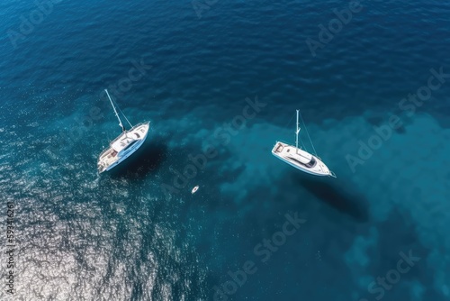 two boats sailing in the vast ocean. Generative AI © 2rogan