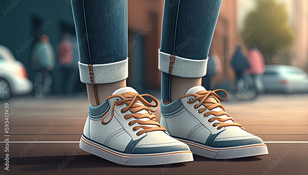 legs wearing stylish shoes, digital art illustration, Generative AI