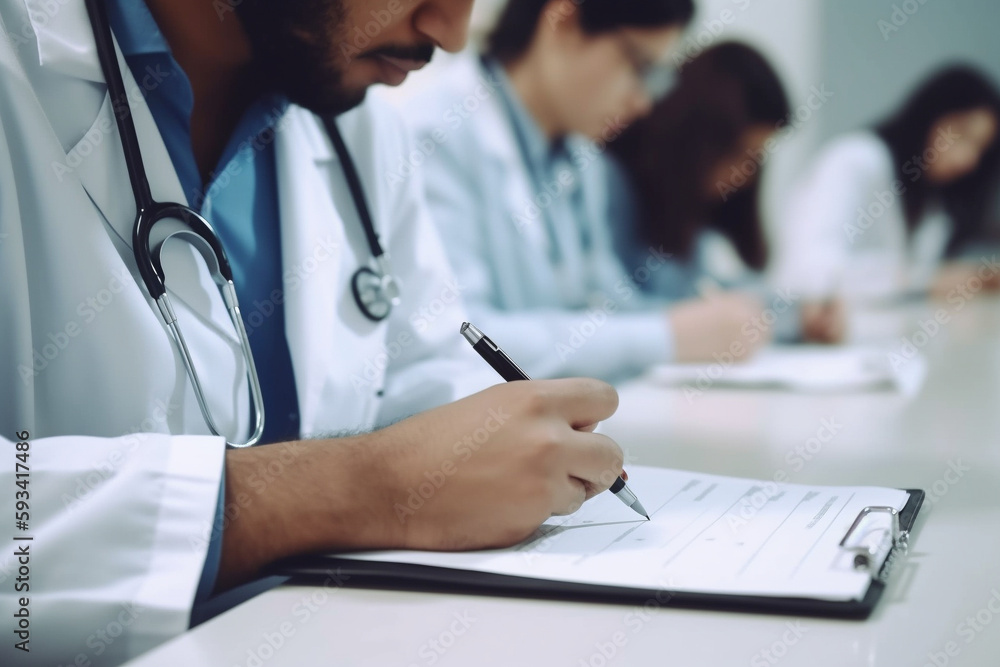 Fototapeta premium doctor writing on clipboard - AI Technology
