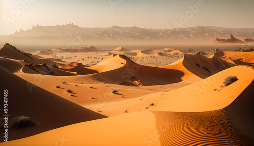 panoramic desert sahara landscape desert in the afternoon generative ai