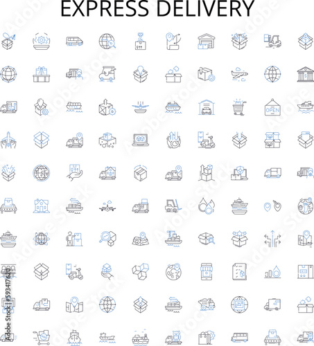Express delivery outline icons collection. Express, Delivery, Fast, Courier, Shipping, Rush, Overnight vector illustration set. Swift, Rapid, Express-mail linear signs