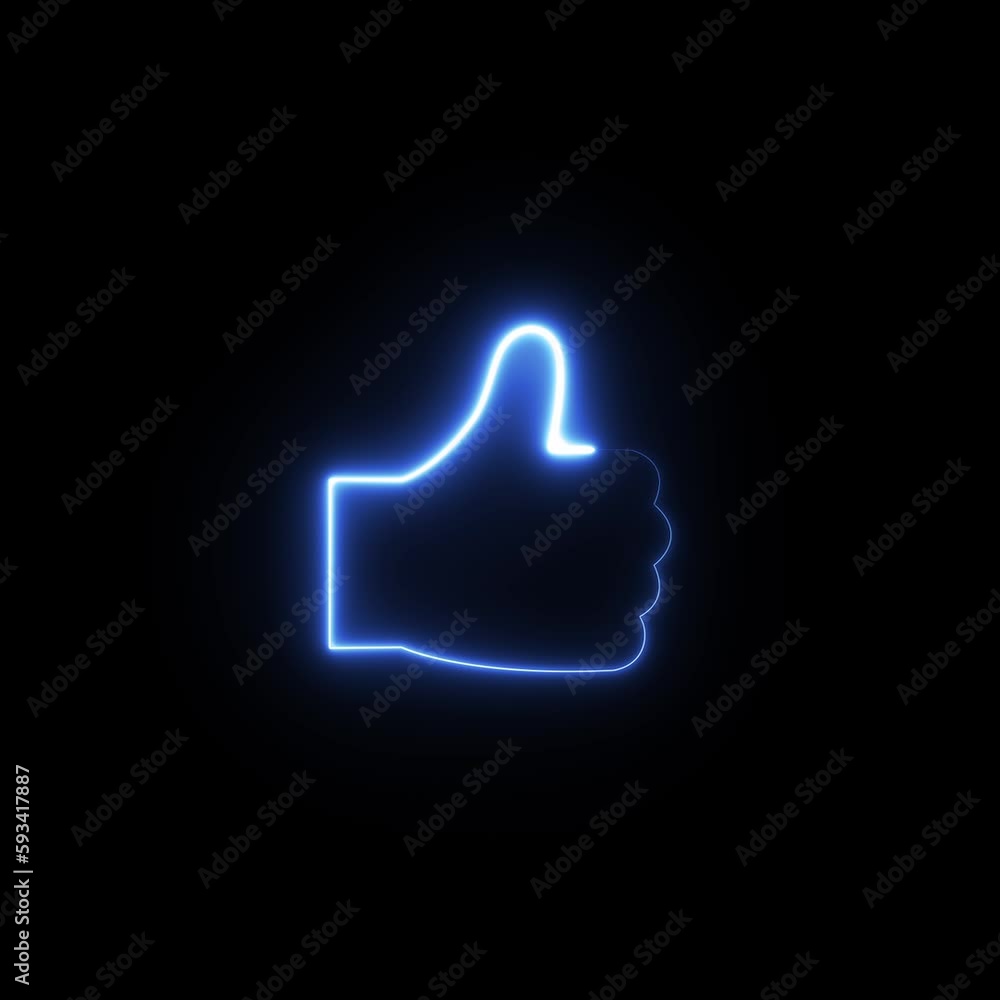 Like icon thumbs up animation with neon glowing lights on transparent background Like icon thumbs up animation with neon glowing lights on transparent background