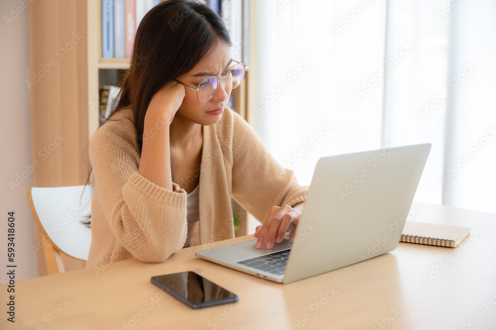 Young asian woman upset, frustrated by problem with work or relationships, feeling despair and anxiety, loneliness, having psychological trouble Young asian woman upset, frustrated by problem with work or relationships, feeling despair and anxiety, loneliness, having psychological trouble