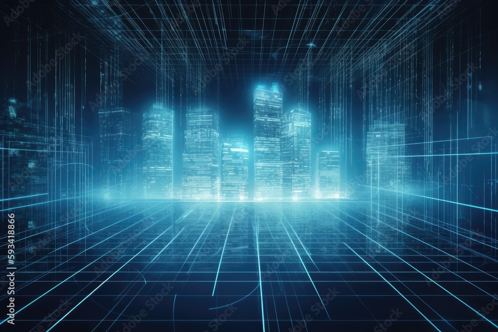 bustling city at night with colorful lights and tall skyscrapers. Generative AI bustling city at night with colorful lights and tall skyscrapers. Generative AI