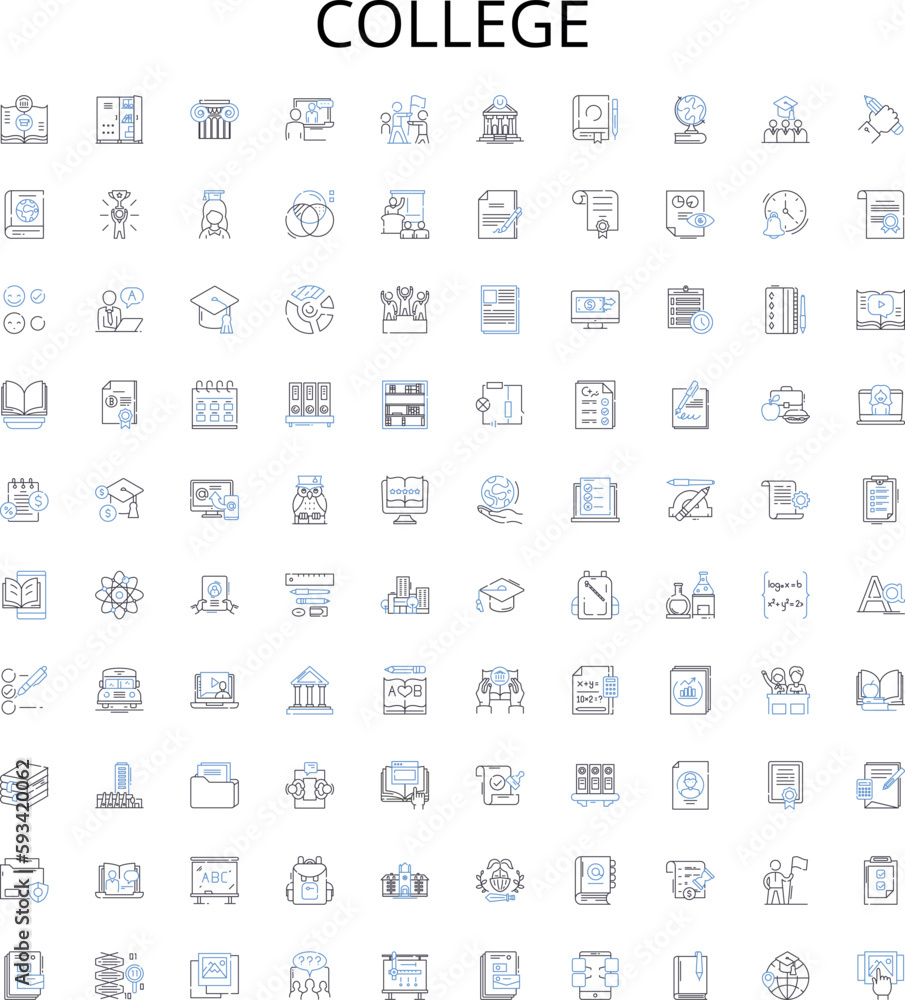 College outline icons collection. Education, University, Learning, Tuition, Campus, Major, Degree vector illustration set. Admission, Study, Student linear signs College outline icons collection. Education, University, Learning, Tuition, Campus, Major, Degree vector illustration set. Admission, Study, Student linear signs