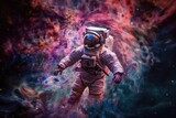 an astronaut floating in front of a vibrant and colorful galaxy. Generative AI