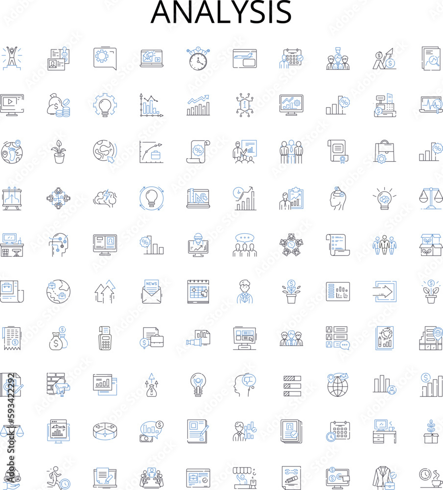 Analysis outline icons collection. Examine, Analyze, Investigate, Study, Evaluate, Scrutinize, Interpret vector illustration set. Inspect, Explore, Breakdown linear signs Analysis outline icons collection. Examine, Analyze, Investigate, Study, Evaluate, Scrutinize, Interpret vector illustration set. Inspect, Explore, Breakdown linear signs