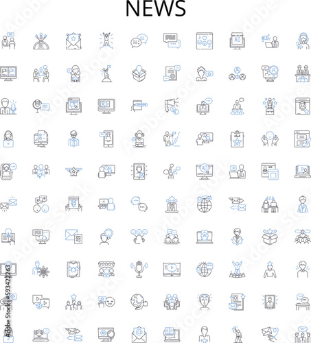 News outline icons collection. News, Media, Headlines, Journalism, Broadcast, Reporter, Breaking vector illustration set. Report, Story, Update linear signs