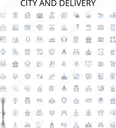 City and delivery outline icons collection. City, Delivery, Urban, Shipping, Logistics, Local, Courier vector illustration set. Home, Destination, Delivery Service linear signs