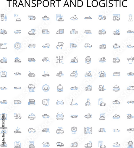 Transport and logistic outline icons collection. Logistics, Shipping, Transport, Delivery, Cargo, Freight, Haulage vector illustration set. Movement, Voyage, Cross-country linear signs