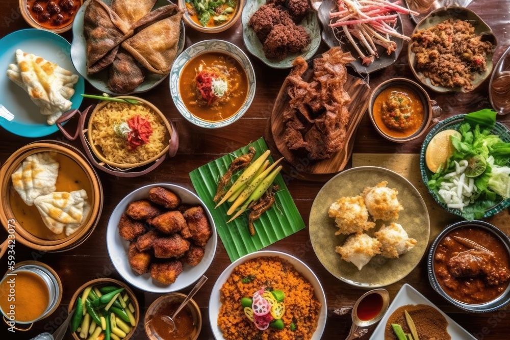 banquet table with an array of delicious foods. Generative AI banquet table with an array of delicious foods. Generative AI