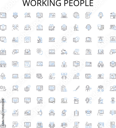 Working people outline icons collection. Labor, Employees, Staff, Personnel, Workforce, Professionals, Employed vector illustration set. Executives, Operatives, Occupants linear signs