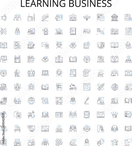 Learning business outline icons collection. business, learning, marketing, strategies, entrepreneurship, finance, sales vector illustration set. management,investment,networking linear signs