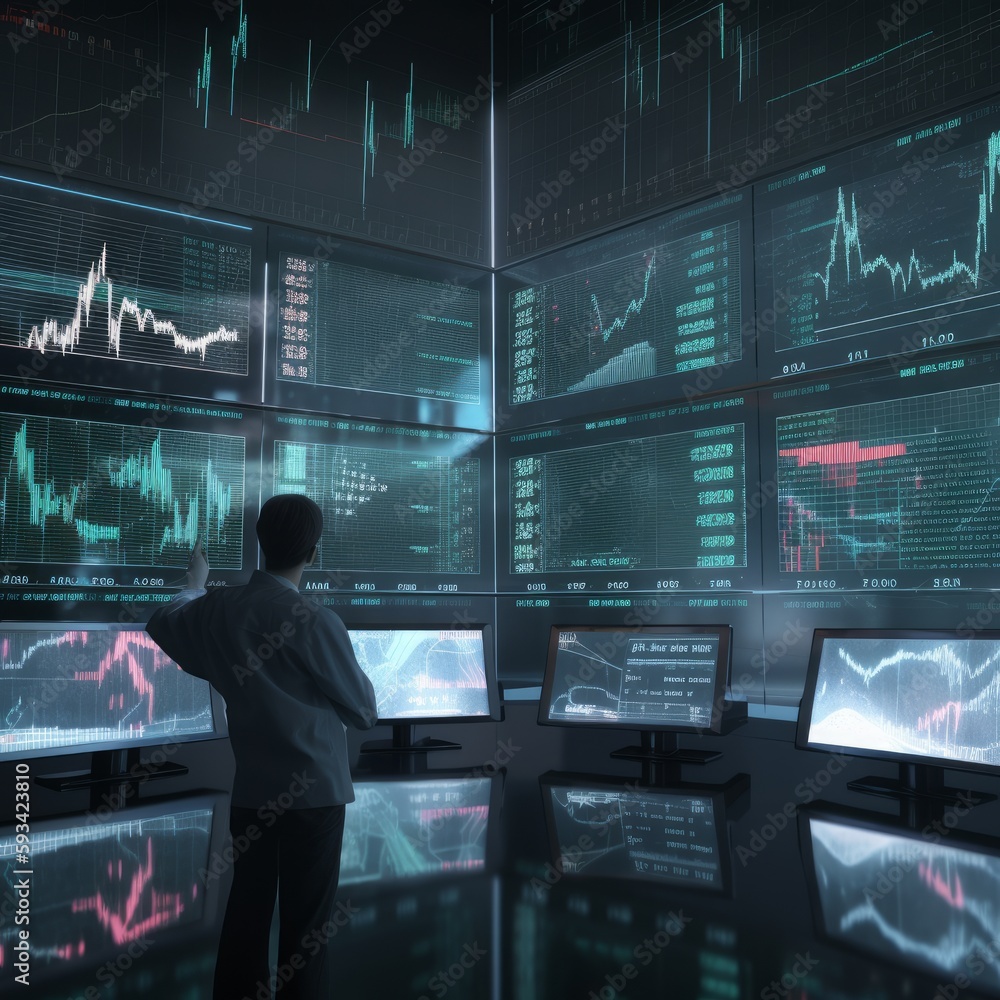 Futuristic screens showing charts Futuristic screens showing charts