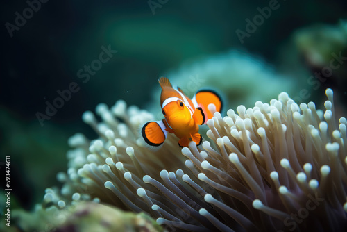 clown fishes on an anemone underwater reef in the tropical ocean, generative AI © Kien